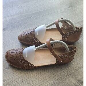 Pikolinos Brown Leather Cutout Mary Jane Flats Comfort Shoes US 10 EU 41